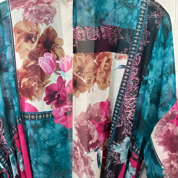 CACIQUE Robe Womens Size 18/20 Multicolored Lucille Patchwork‎ Chiffon Kimono - Picture 6 of 6